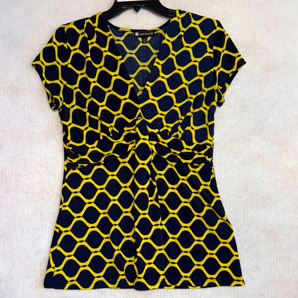 Valerie Bertinelli Women’s Blouse Size M Top Navy Yellow Made In USA